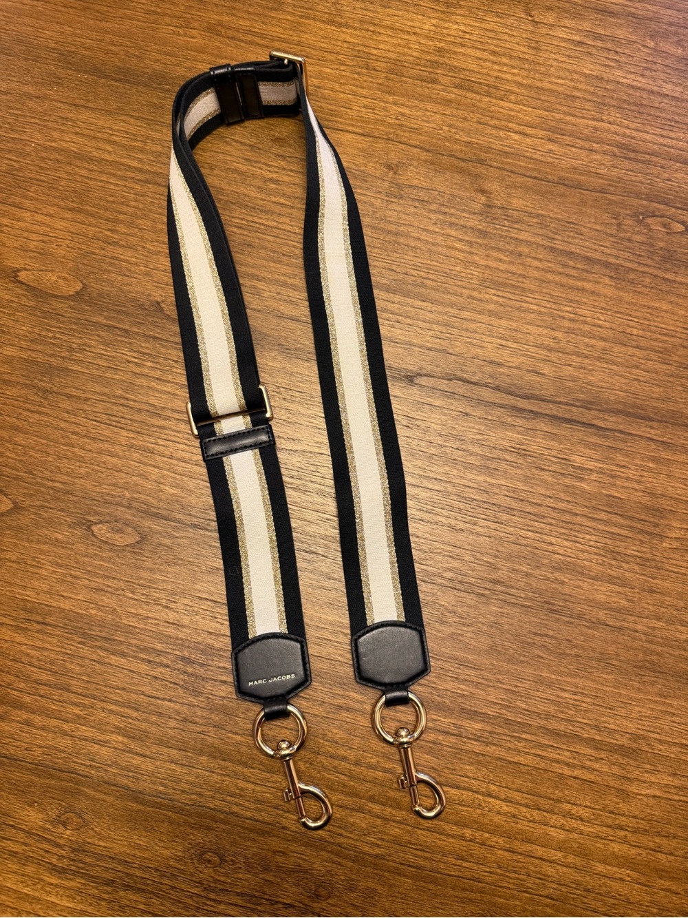 Marc Jacobs Black and Cream Striped Adjustable Strap with Gold Hardware